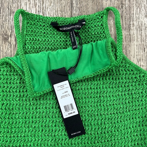 (BC14) BCBGMAXAZRIA Crochet Knit A-line Dress In Vibrant Green - Picture 4 of 4